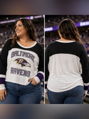 🆕 ‘47 Brand Baltimore Ravens Double Header Raglan Long Sleeve Shirt Women’s XXL